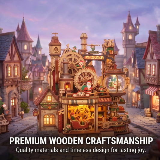 NESTIVOY Christmas Steampunk Wooden 3D Puzzle with LED Lights & Snow Globe