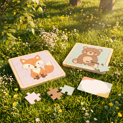 NESTIVOY Fox & Bear Wooden Puzzle Set | Educational Toddler Toy with Gift Box — Safe & Durable Wood