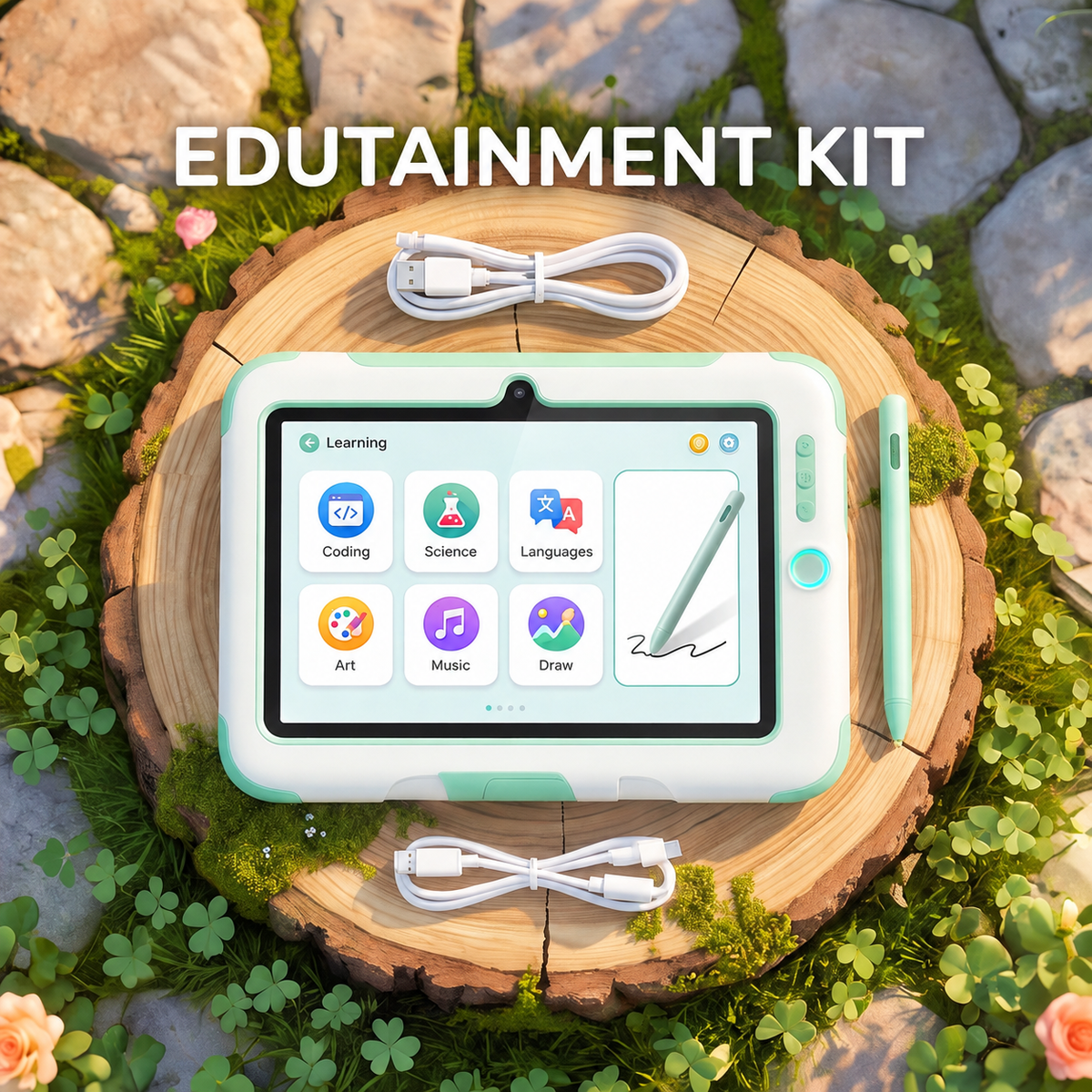 NESTIVOY Edutainment Kids Tablet | Coding, Science & Languages Apps, Precise Stylus & Dual Cameras