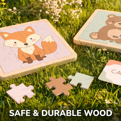 NESTIVOY Fox & Bear Wooden Puzzle Set | Educational Toddler Toy with Gift Box — Safe & Durable Wood