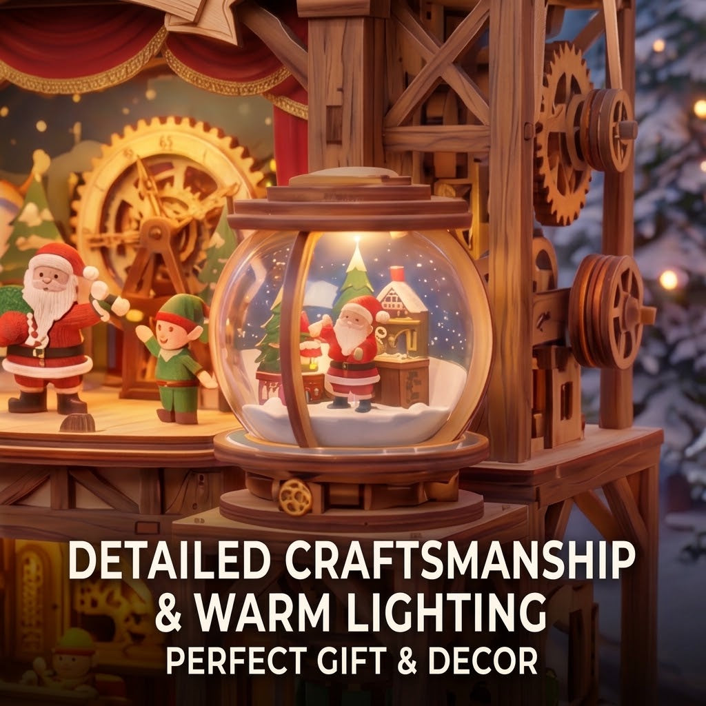 NESTIVOY Theatre Christmas 3D Wooden Puzzle | Multi-Level Stage, Moving Gears & Snow Globe Light