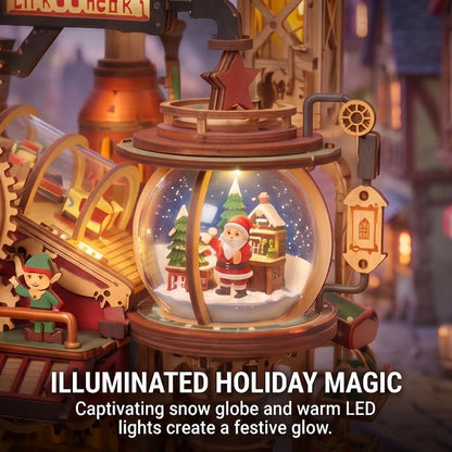 NESTIVOY Christmas Steampunk Wooden 3D Puzzle with LED Lights & Snow Globe