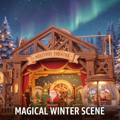 NESTIVOY Theatre Christmas 3D Wooden Puzzle | Multi-Level Stage, Moving Gears & Snow Globe Light