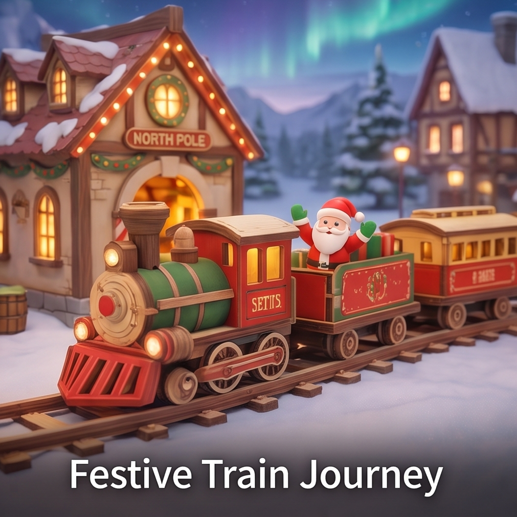 NESTIVOY Christmas Village 3D Wooden Puzzle | Carousel, Train, Gears & North Pole Station