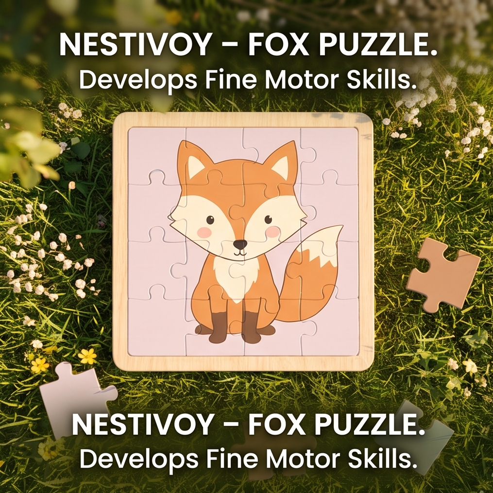NESTIVOY Fox & Bear Wooden Puzzle Set | Educational Toddler Toy with Gift Box — Safe & Durable Wood