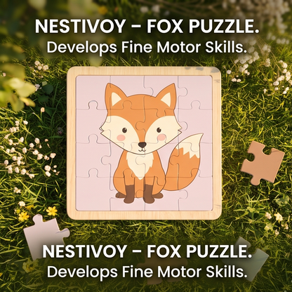 NESTIVOY Fox & Bear Wooden Puzzle Set | Educational Toddler Toy with Gift Box — Safe & Durable Wood