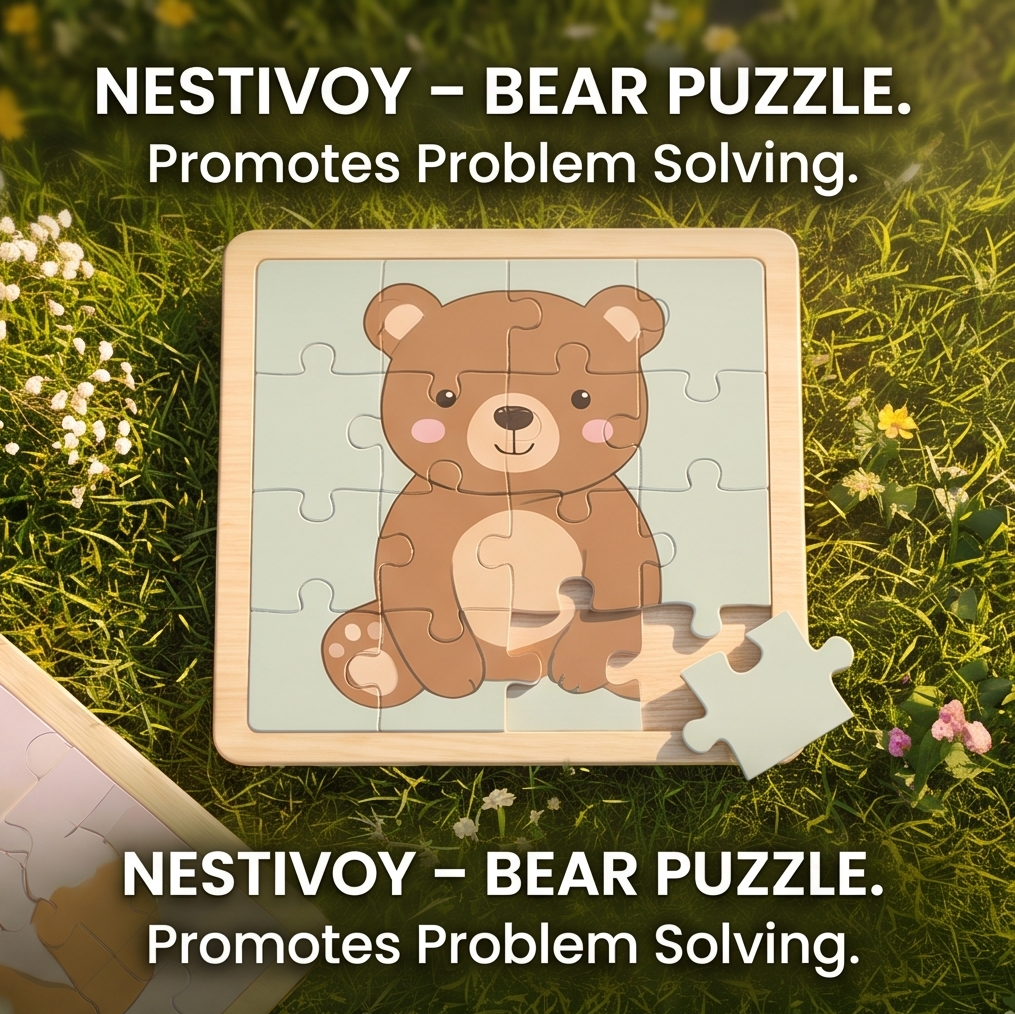 NESTIVOY Fox & Bear Wooden Puzzle Set | Educational Toddler Toy with Gift Box — Safe & Durable Wood