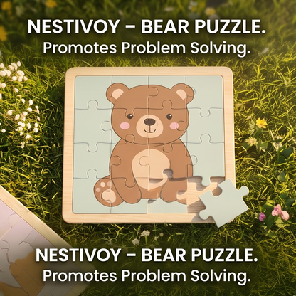 NESTIVOY Fox & Bear Wooden Puzzle Set | Educational Toddler Toy with Gift Box — Safe & Durable Wood