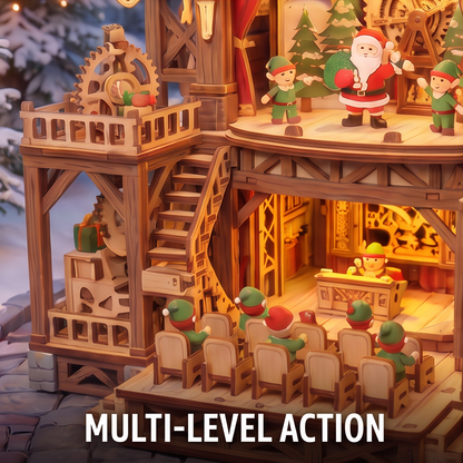 NESTIVOY Theatre Christmas 3D Wooden Puzzle | Multi-Level Stage, Moving Gears & Snow Globe Light