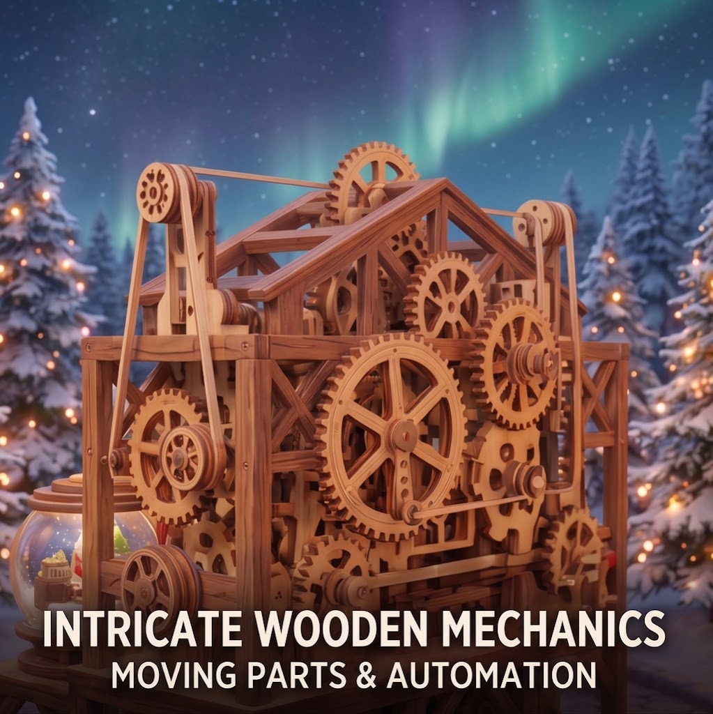 NESTIVOY Theatre Christmas 3D Wooden Puzzle | Multi-Level Stage, Moving Gears & Snow Globe Light