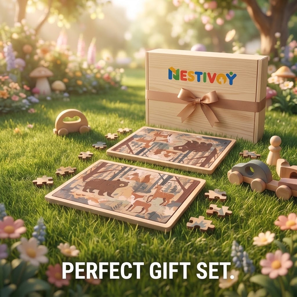 NESTIVOY Forest Animals Wooden Puzzle Set | Safe & Eco-Friendly, Vibrant Artwork & Perfect Gift