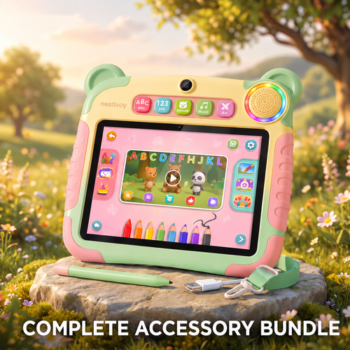 NESTIVOY Bear Kids Learning Tablet | Bear Ears Design, Complete Accessory Bundle & Parental Controls