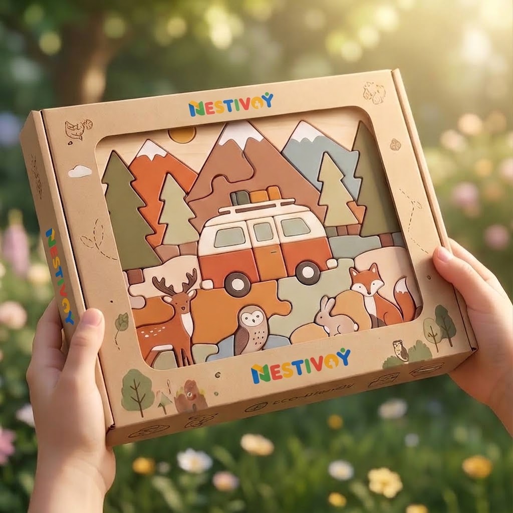 NESTIVOY Forest Adventure Wooden Puzzle | Hand-Crafted Chunky Pieces, Eco-Friendly Wood & Gift Box